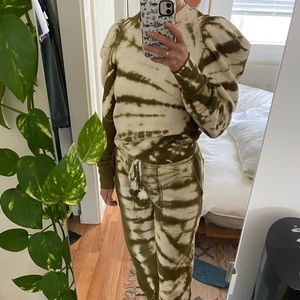 🏷️ULLA JOHNSON MATCHING SET • GREEN TIE DYE. SIZE SMALL.